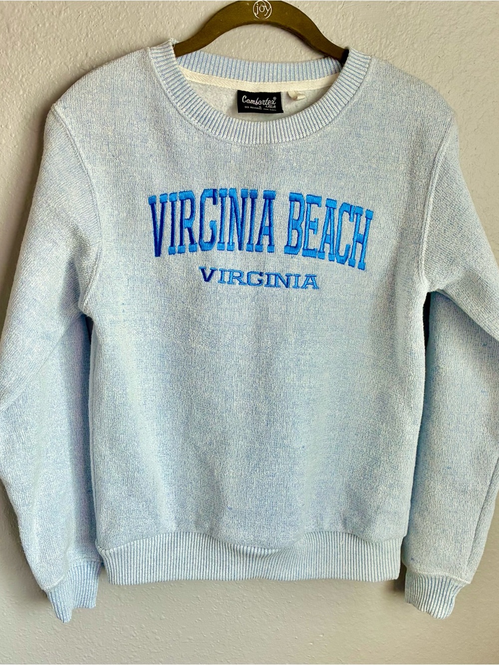 Comfortex Crewneck Sweater with Blue Virginia Beach Embroidery